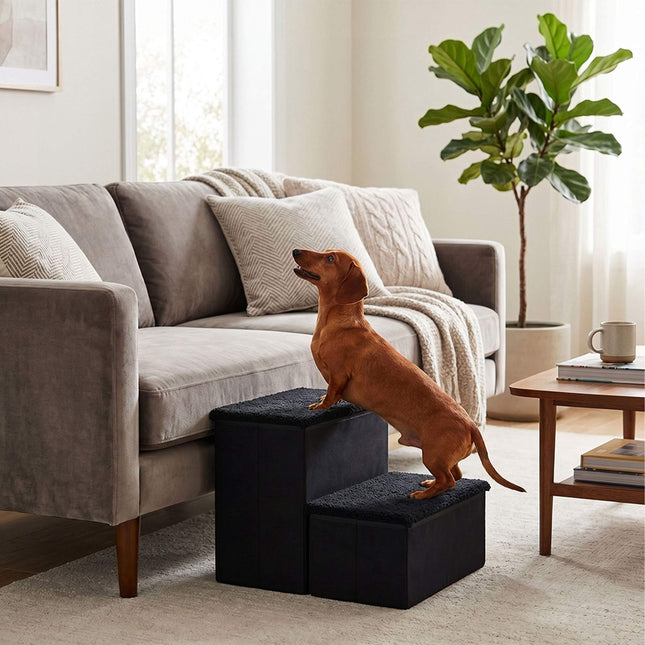 TASSORA - Foldable Dog Steps with Storage - Black, Small