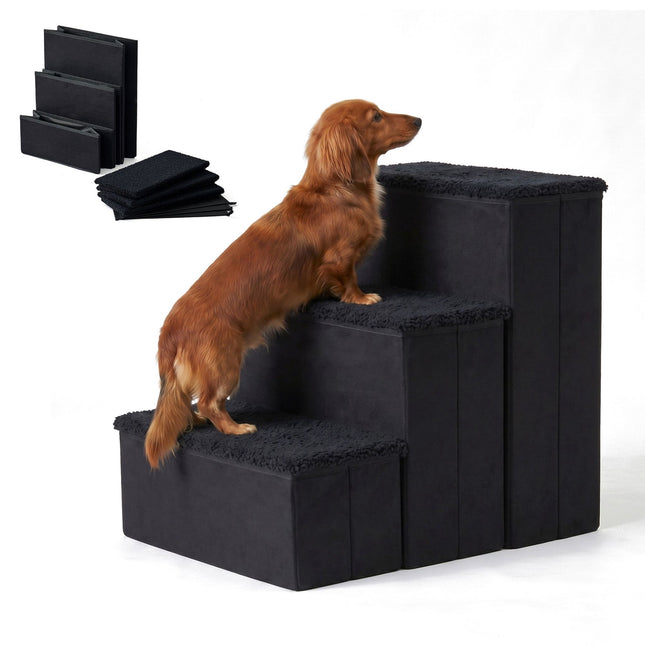 TASSORA - Foldable Dog Steps with Storage, Medium, Black