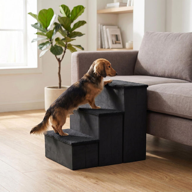 TASSORA - Foldable Dog Steps with Storage, Medium, Black