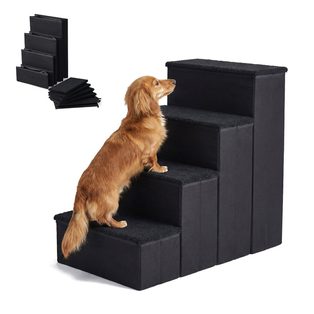 TASSORA - Foldable Dog Steps with Storage, Large, Black