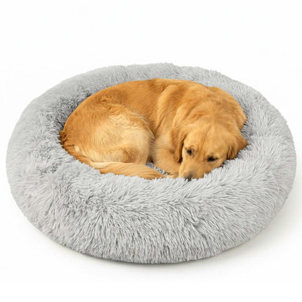 TASSORA - Rund plys hundeseng, 100 cm, lysegrå