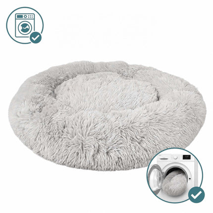 TASSORA - Rund plys hundeseng, 100 cm, lysegrå