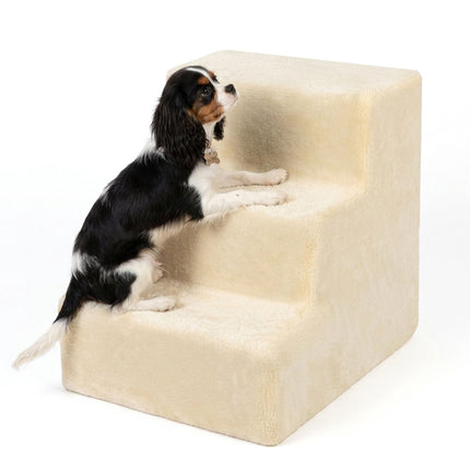 TASSORA - Hundetrappe, 3 trin – Beige, blødt plysbetræk