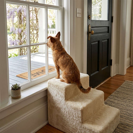 TASSORA - Hundetrappe, 3 trin – Beige, blødt plysbetræk