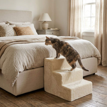TASSORA - Hundetrappe, 3 trin – Beige, blødt plysbetræk
