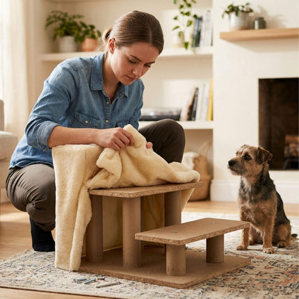TASSORA - Hundetrappe, 3 trin – Beige, blødt plysbetræk