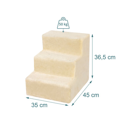 TASSORA - Hundetrappe, 3 trin – Beige, blødt plysbetræk