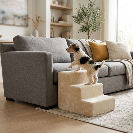 TASSORA - Hundetrappe, 3 trin – Beige, blødt plysbetræk