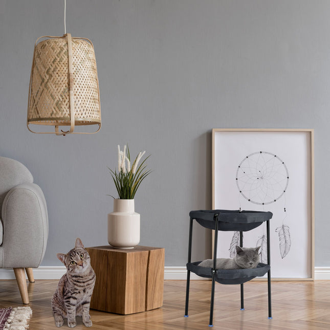 TASSORA - Cat hængekøje seng, 2 etager, stålramme, grå mesh