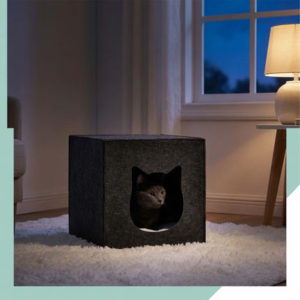 TASSORA - Felt Cat Cave Cube - Foldable, Includes Cushion