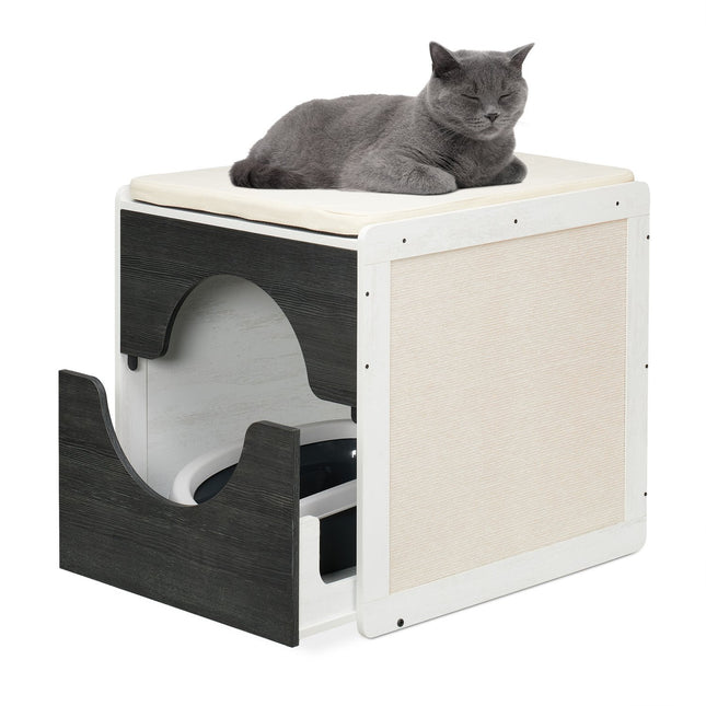 TASSORA - Cat Litter Box Cabinet with Cushion and Scratch Mats