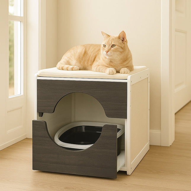 TASSORA - Cat Litter Box Cabinet with Cushion and Scratch Mats