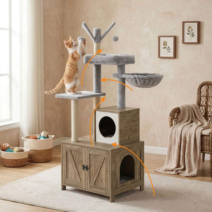 TASSORA - Kradsetræ med kattebakke, 150 cm, sisalstolper