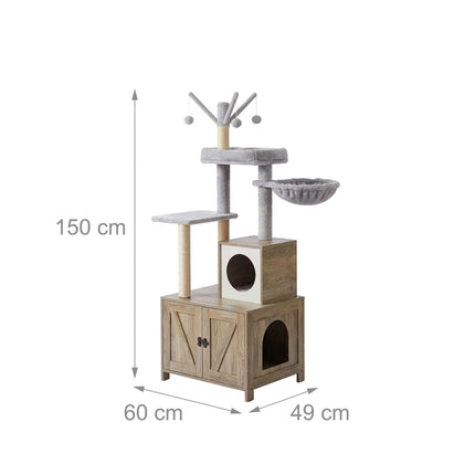 TASSORA - Kradsetræ med kattebakke, 150 cm, sisalstolper