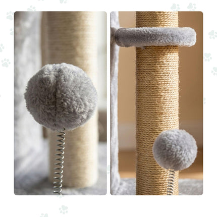 TASSORA - Cat Tree with Caves & Bed, Light Grey, 71cm