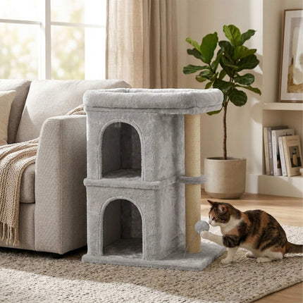TASSORA - Cat Tree with Caves & Bed, Light Grey, 71cm