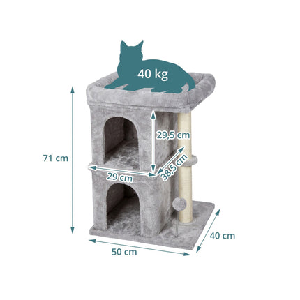 TASSORA - Cat Tree with Caves & Bed, Light Grey, 71cm