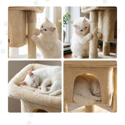TASSORA - Kradsetræ med hule og platform, beige, 60 cm