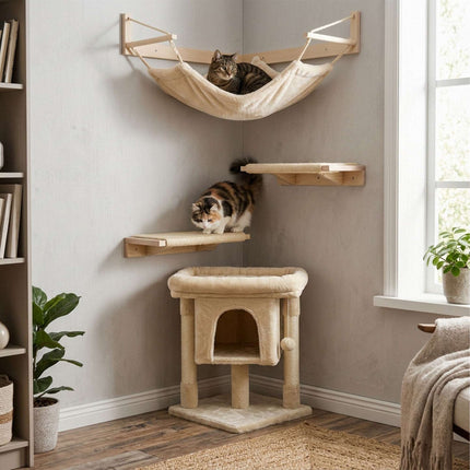 TASSORA - Kradsetræ med hule og platform, beige, 60 cm