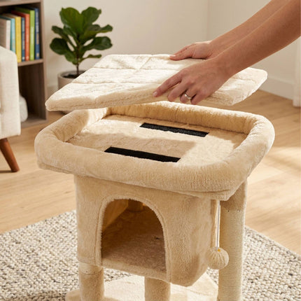 TASSORA - Kradsetræ med hule og platform, beige, 60 cm