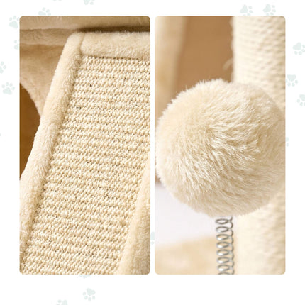TASSORA - Cat Tree with Cave & Bed, Beige - Sisal & Plush