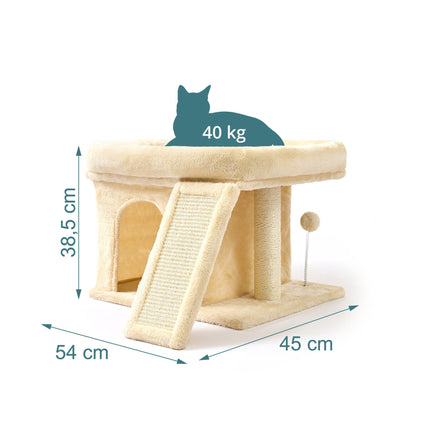 TASSORA - Cat Tree with Cave & Bed, Beige - Sisal & Plush
