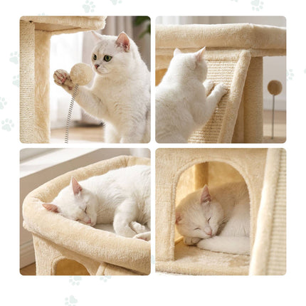 TASSORA - Cat Tree with Cave & Bed, Beige - Sisal & Plush