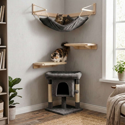 TASSORA - Kradsetræ med hule og platform, mørkegrå, 60 cm højt