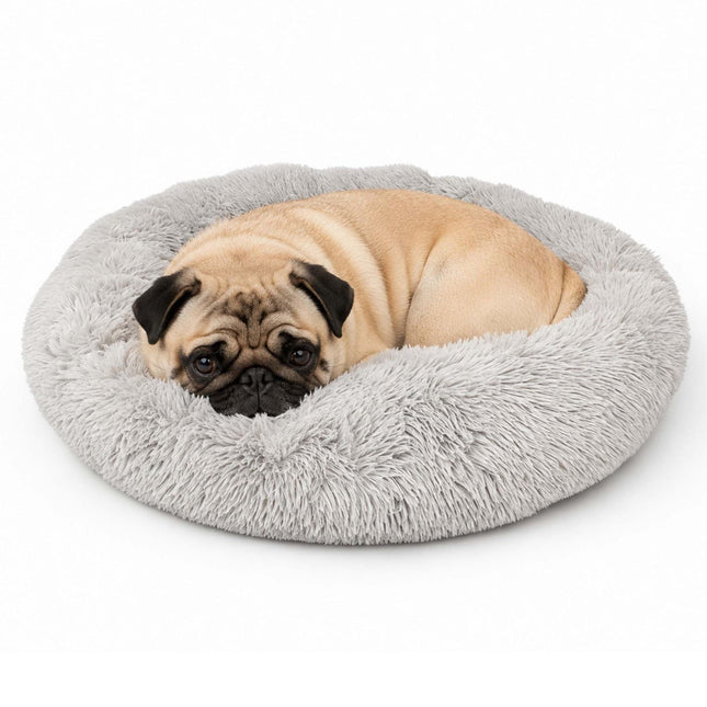 TASSORA - Rund plys hundeseng, 60 cm – lysegrå