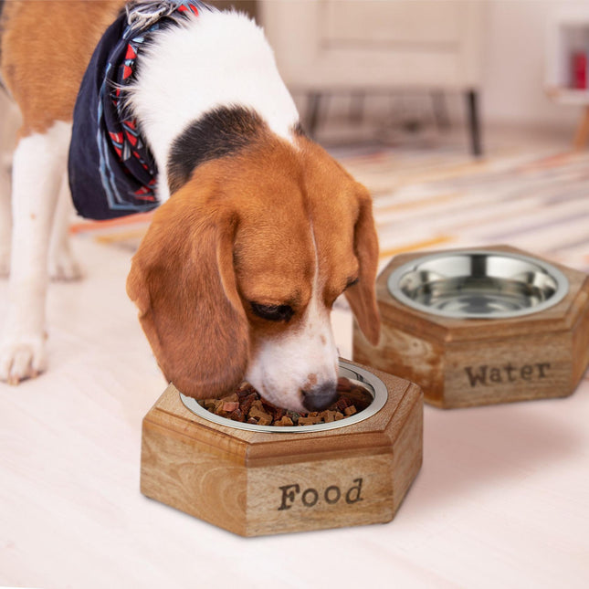 TASSORA - Dog bowl set with wooden holder