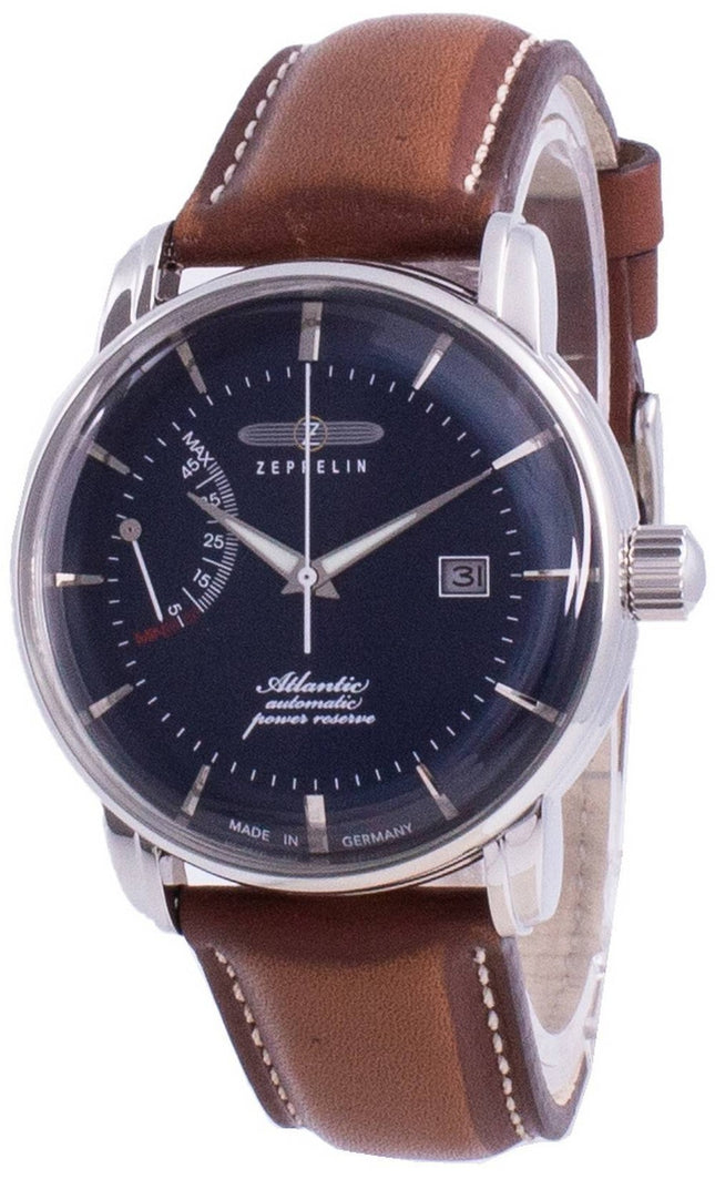 Zeppelin Atlantik Blue Dial Läderrem Automatisk 8462-3 84623 Herrklocka