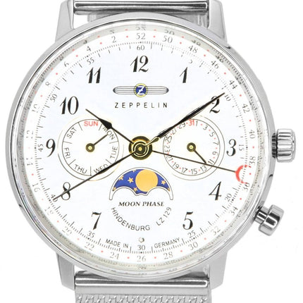 Zeppelin LZ129 Hindenburg Moonphase Silver Urtavla Quartz 7037M1 Damklocka
